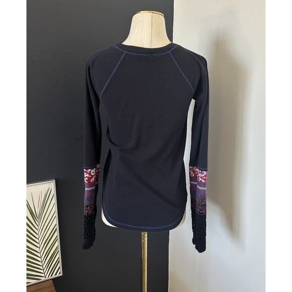 FREE PEOPLE In The Mix Crochet Cuff Waffle Long Sleeve Top - Picture 10 of 11